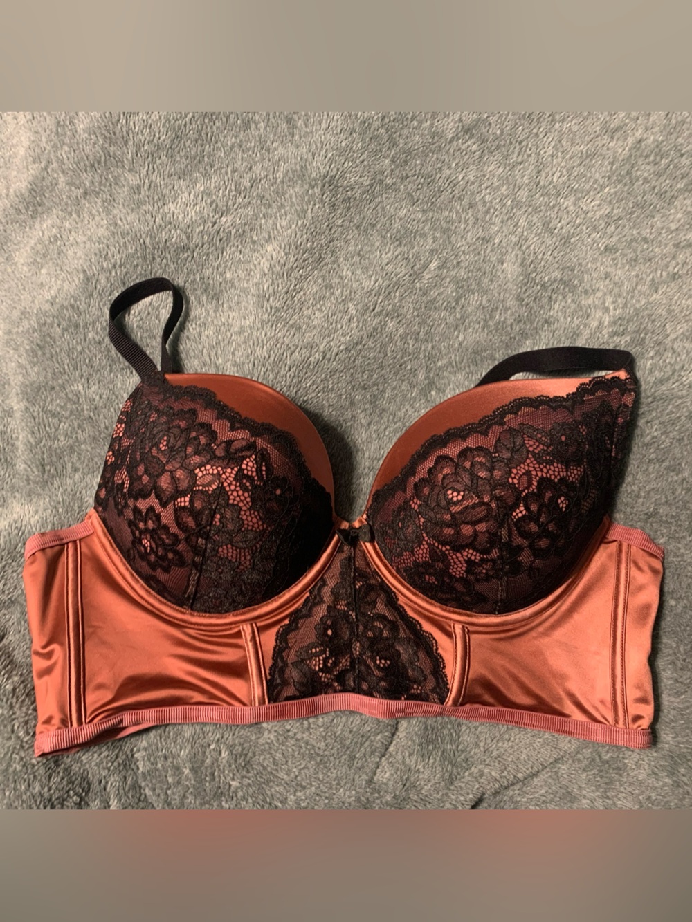 torrid Rust Satin Longline Bra with Black Lace Overlay